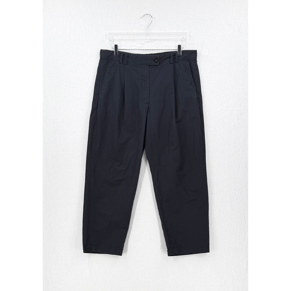 COS Linen Blend High Rise Pleated Pants Womens 14 Navy Blue Ankle Balloon